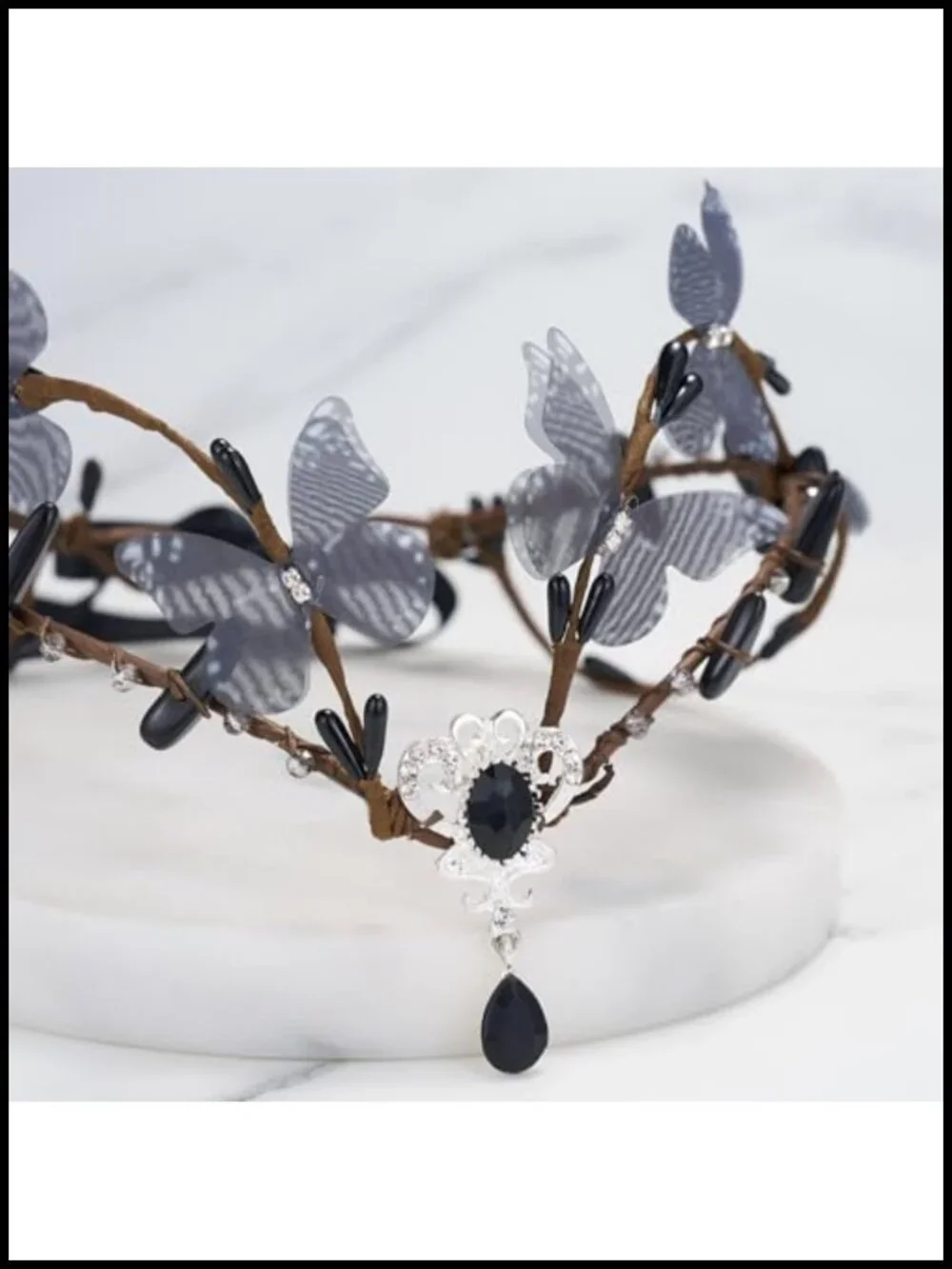 Handmade Butterfly Fairy Crown Elf Headpiece Flower Headband with Crystal for